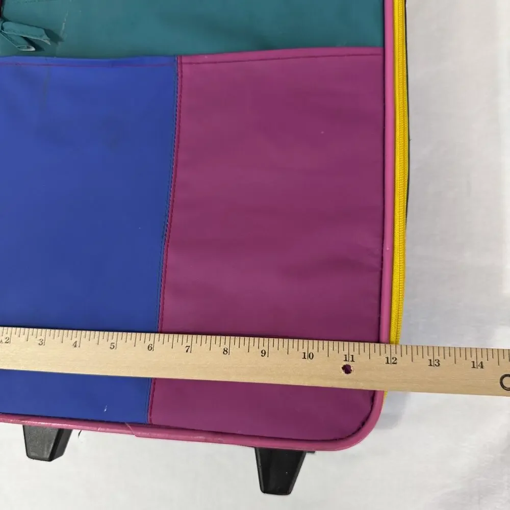 Vintage Color Block 90s Rolling Suitcase Luggage Case Upright Travel Bag Wheels